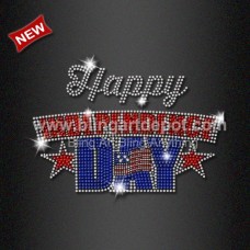 Crystal Iron ons Transfer Happy Independence Day Rhinestone Motif